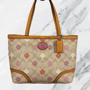 Coach Mini Bag in Tan with Purple and Red Accents
